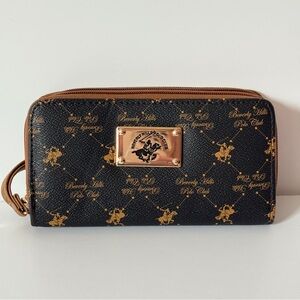 Beverly Hills Polo Club Wristlet Wallet Womens Brown Multicolor Clutch Logo